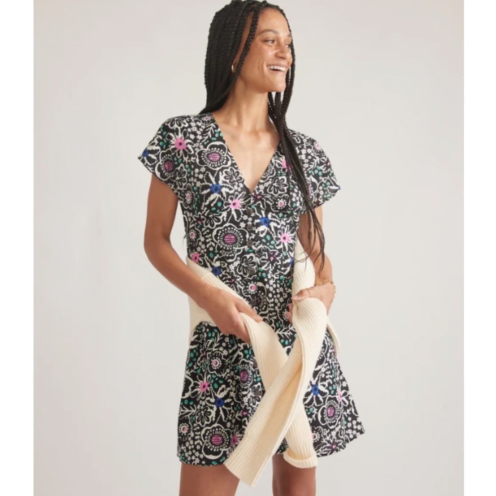 Marine Layer Women XS Camila HEMP Romper Shorts Floral V-Neck Button Front Boho